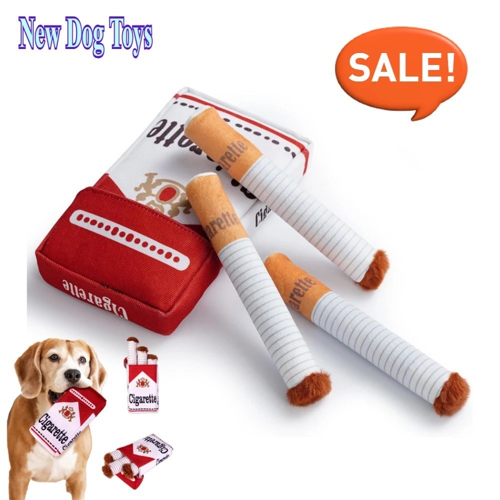 pack of cigarettes dog toy 1 Cigarette Dog Toy Funny Squeaky Stuffed Plush Toys for Medium & Small Dog