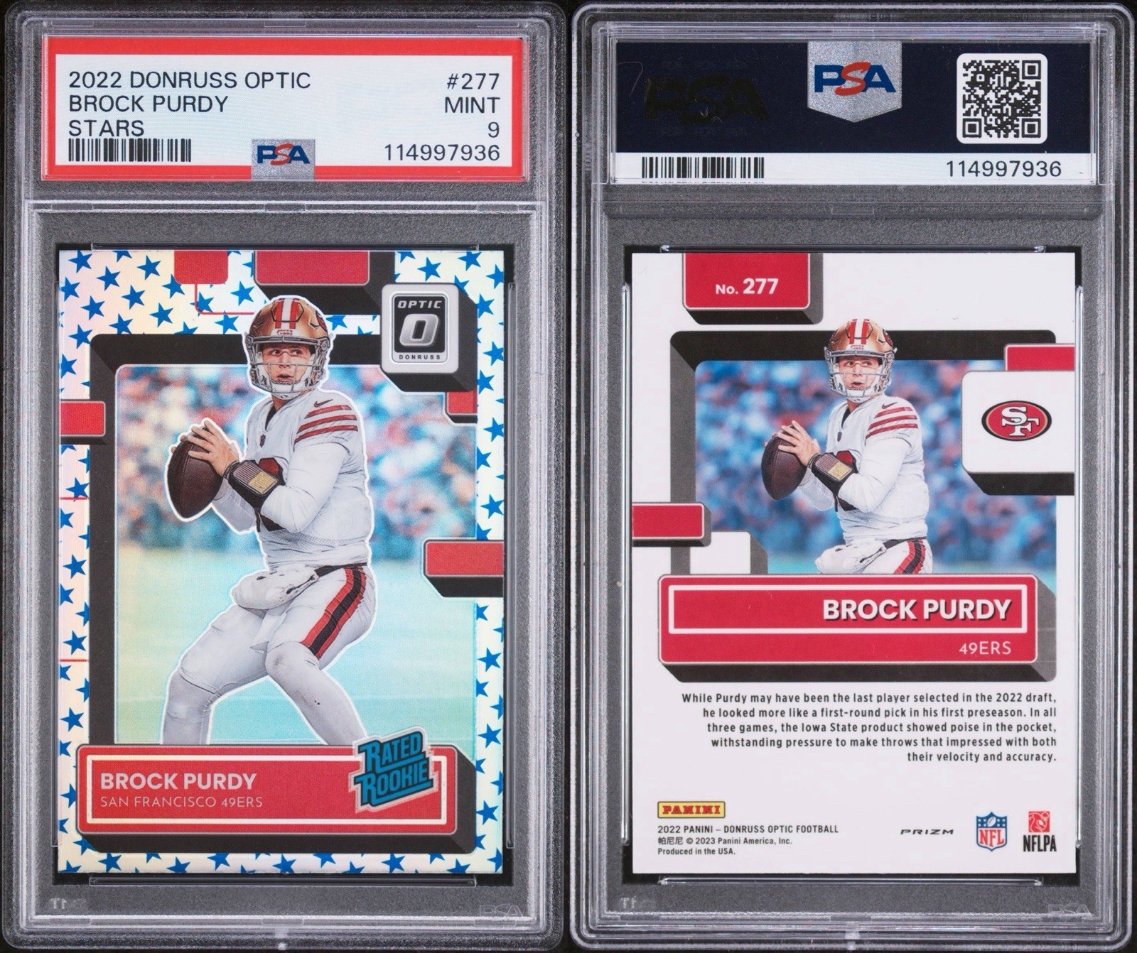 2022 Panini Donruss Optic - Rated Rookie Brock Purdy #277 Stars Prizm (RC) PSA 9 view 3