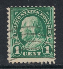 Scott 552- Used- 1c Benjamin Franklin- Perf 11, Flat Plate Printing- 1922-25