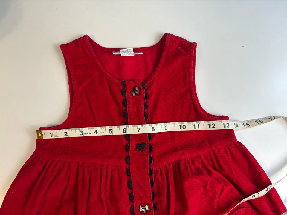 Vestido Jersey Samantha Says Niñas Talla 6 Rojo Pana Negro Borde Scottie Perro Botón Foto 4 de 4