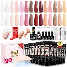 Poly Gel Nail Kit: All-In-One Beginners Practice Full Set with UV Light & Slip S