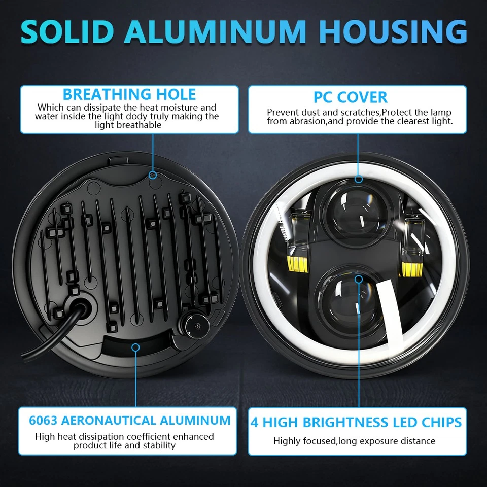 For 1960-1965 GMC 1000 1500 2500 Series 4Pc 5.75" 5-3/4" LED Headlight Hi-Lo DRL - Image 2 of 4