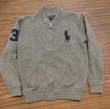 Polo Ralph Lauren Boy's Gray Big Pony Full Zip Cardigan Sweater Size 7