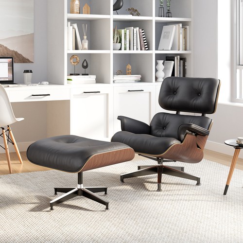 Used Tall Eames Lounge Chair and Ottoman Swivel Armchair Genuine Leather