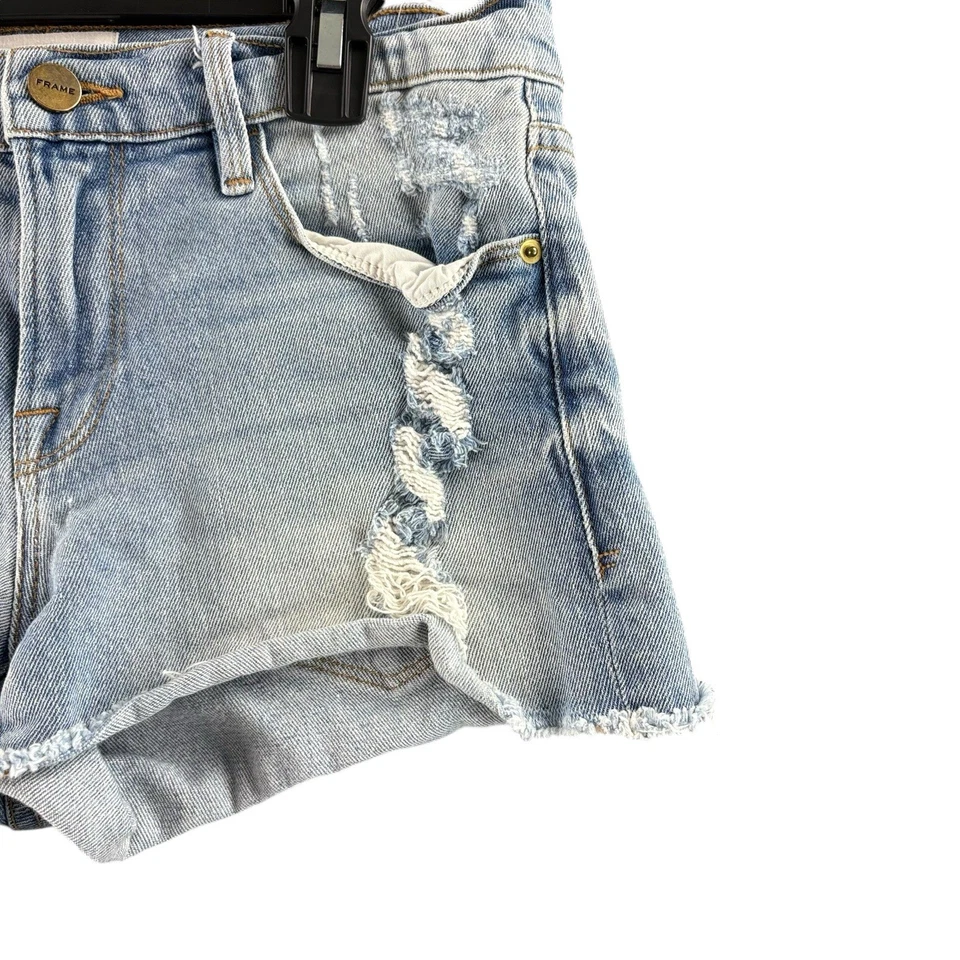 Pantalones cortos de mezclilla Frame Le Cutoff para mujer talla 25 lavado ligero desgastado deshilachado Foto 3 de 4