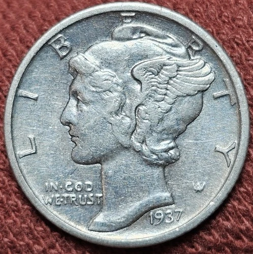 1937 D Mercury Dime 10C Silver Coin AU