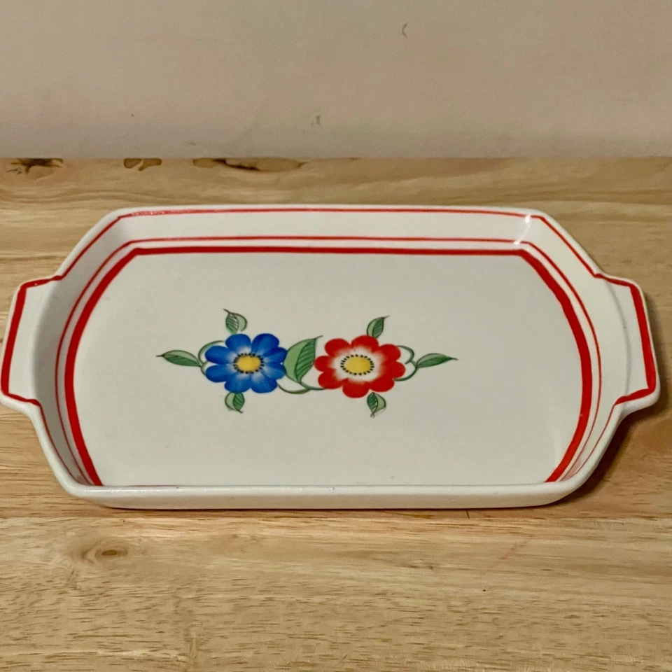 Винтажные фарфоровые красно-синие цветочные подносы с маркировкой на спине сделано в Японии - Изображение 2 из 4