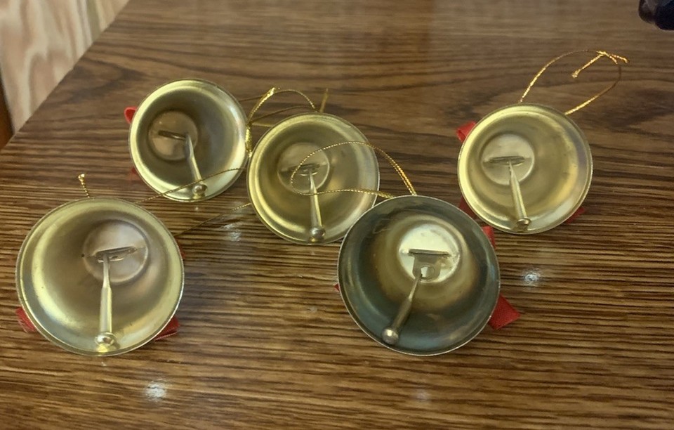 Gold Color Bells W/ Red Ribbon Christmas Ornament Set Of 5 Vintage | eBay