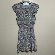 Altar'd State Floral Mini Dress Women's M Blue Excellent Smocked Tiered Boho