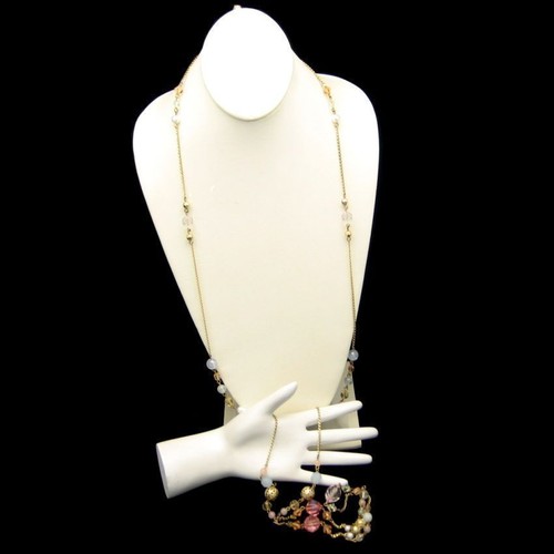 Vintage Extra Long Necklace Acrylic Faux Crystal Filigree Beads Chunky - Picture 2 of 7