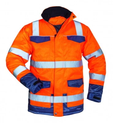 SAFESTYLE Warnschutz Winter Parka mit Futter warm orange marine Reflexstreifen Größe S