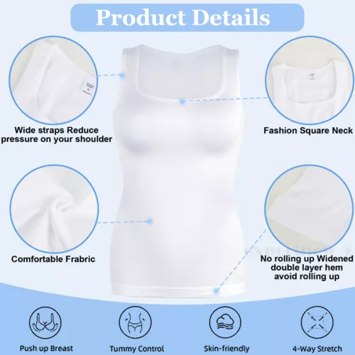 Women Seamless Slim Vest Tummy Control Body Shaper Compression Ribbed Tank Top - Picture 15 of 27