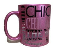 Coffee Mug Chicago IL Pink Glitter Windy City Novelty Ceramic Mug New 3"
