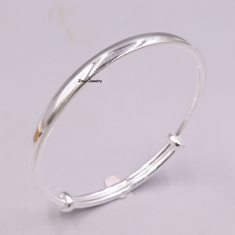 Real S999 Fine Silver 999 Women Lucky Smooth Bangle 19-20g 56-61mm