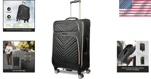 Trendy Chelsea 24-Inch Chevron Quilted Travel Bag with Pull Handle and Pockets - Picture 2 of 8