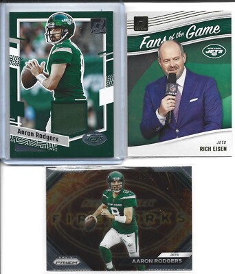 2023 Aaron Rodgers Donruss Threads, Fireworks, Fans of the Game Rich Eisen Lot