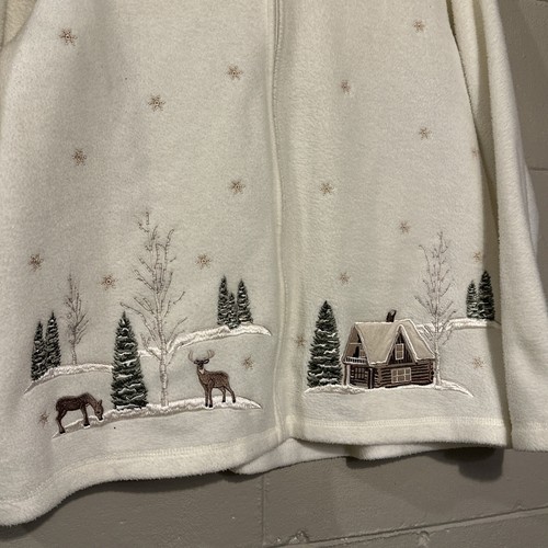 Maglione donna vintage Croft & Barrow bianco natalizio con zip intera, 1X - Foto 4 di 11
