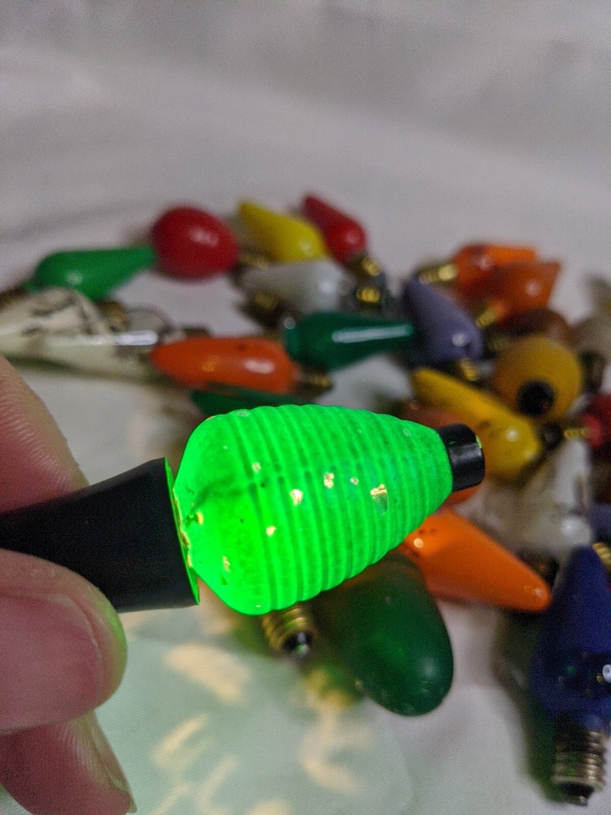 Vintage Christmas Fairy Lights Spare Screw in Bulbs Olive Cone Tested