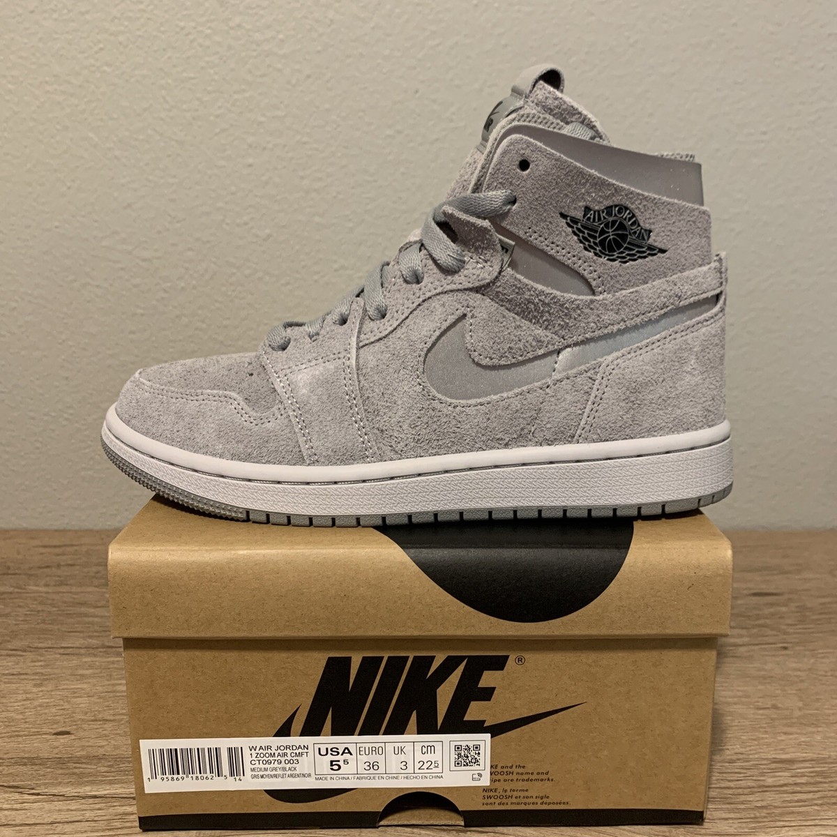 Air Jordan 1 Zoom CMFT Shoes Medium Gray Black CT0979-003 Multiple 