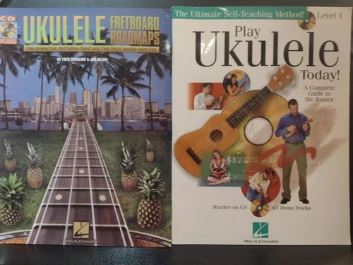UKULELE Songbook Lot Of 2 W/CD's Fretboard Roadmaps  & Play Uke Today Lev 1 Ex