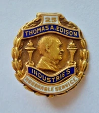 Vintage Thomas Edison Industries 25 Years 10k Yellow Gold Pin Honorable Service