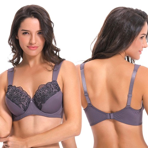 Plus Size Unlined Minimizer Underwire Bra with Embroidery Lace-3 Pack - Picture 3 of 7