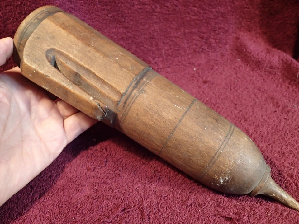 ANTIQUE SICKLE SCYTHE SHARPENER GRINDER WOOD HOLDER PRIMITIVE FOLK ART EUROPEAN - Image 2 of 4