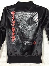 Mad Engine Star Wars Satin Jacket Youth Small Black Tie Fighter Full Zip unisex