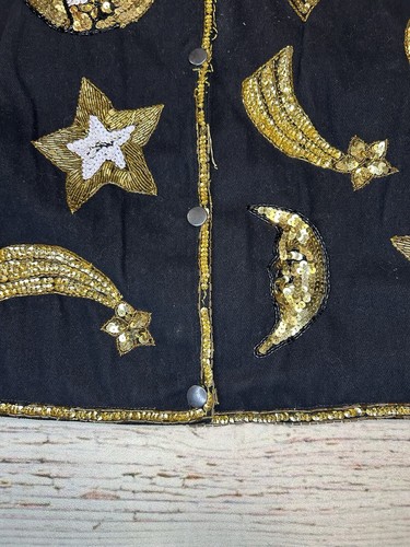 Vtg Modi Denim Beaded Black Jean Stars And Moon Geometric Vest Unisex L (10-12) - Picture 5 of 12