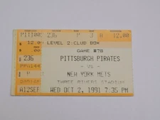Pittsburgh Pirates vs New York Mets MLB Baseball Vintage Ticket Stub Oct 2 1991