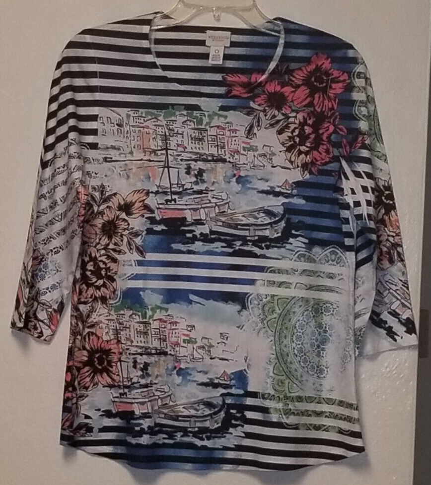 VINTAGE Weekends CHICO'S Size 0/Small 3/4 Sleeve V-Neck Pullover