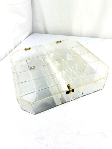 Vtg 1960s Lucite Acrylic Curio Display Case Cabinet Octagonal Mirrored 13x12x2.5