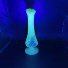 Fenton Bud Vase Hand Painted Signed Custard Uranium Green Glass 7”
