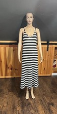 ZARA Striped Cotton Knit Midi Dress S Deep V