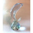 6.5" Vintage Aqua-Colored Blown Murano Art Glass Dolphin Paperweight