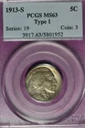 1913 S PCGS MS63 TYPE 1 BUFFALO NICKEL #B52276