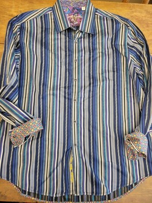 Robert Graham Shirt Men 2XL Striped Classic Long Sleeve Button Up Geometric Cuff