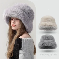 Women's Winter Faux Fur Fisherman Hat - Thickened Warm Fuzzy Bucket Hat for Cold