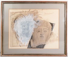 ⚜️ QUADRO COPPIA RITRATTI VOLTI DIPINTO FIRMATO TECNICA MISTA ASTRATTO ITALIA