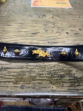 VTG 80s Escada Statement Belt Black Leather Gold Tone Studs Hello Angel 34