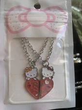 Lovely Cute Best Friends Cartoon Spliced  Heart Shaped Hello Kitty Necklace