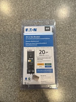 CUTLER HAMMER Cutler-Hammer Eaton BRN120A1CS BR 20A 120V 1-Pole Arc Fault/Ground Fault Circ...