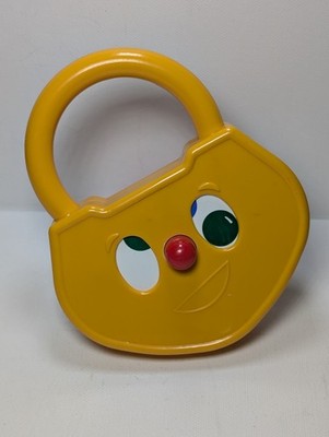 Vintage Plastic Toy Padlock Yellow Face Red Key Preschool Learning Toy