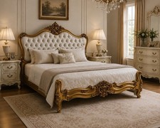 French Style Baroque Super King Size Solid Wood Bed Frame Gold