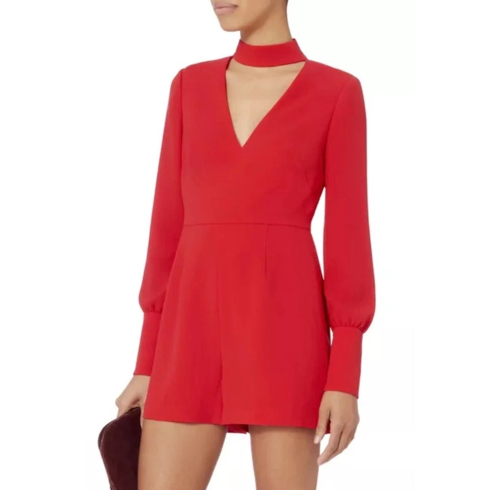 INTERMIX Mameluco Alissa Talla 2 Rojo Crepé Manga Larga Fiesta Cóctel Vacaciones Cuello Foto 3 de 4