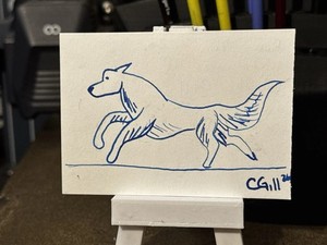 Charlie Gill "Run" Signed Original Water-Based Ink on Paper Dog Drawing 2026