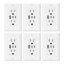 15 Amp Tamper Resistant USB Outlet Receptacle with 3 USB Ports USB C Wall