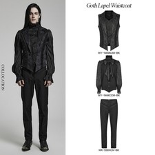 Punk Rave Goth Lapel Collar Multi Layers Lace Asymmetric Placket Black Waistcoat