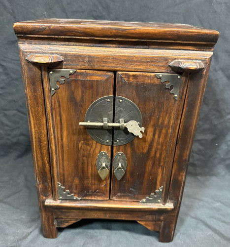 Vintage Chinese Jewelry Box Wood Case with Brass Trim 1 Drawer FREE SHIPPING