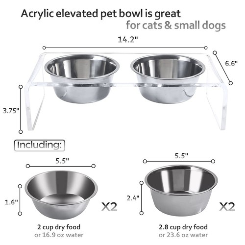 Acrylic Elevated Dog Cat Bowls Pet Feeder Double Bowl Raised Stand Comes with... - Picture 3 of 7
